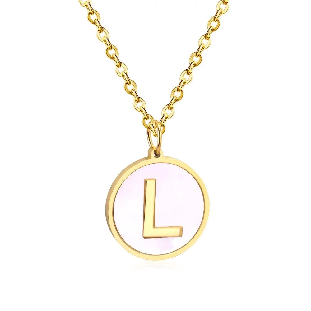 Stainless Steel Round Initial Pendant Necklace Gold Color 26 A-Z Letter Necklaces For Female Party Friend Wholesale asonjewelry
